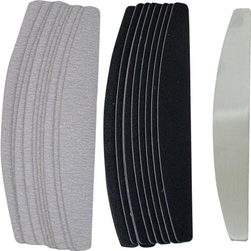 10pcs Black/Grey Removable SandPaper Nail File With Stainless Steel Handle Metal Replacement Nail Buffer 100/180/240 ForManicure