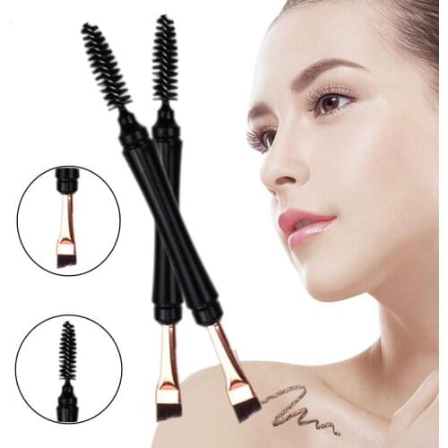 Professional Double Head Beauty Women Makeup Tool Wood Handle Flat Brush Eyebrow Brush Eye Liner Brushes