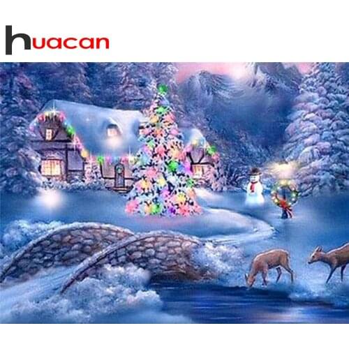 Huacan DIY Diamond Painting Winter Diamond Embroidery Sale House Mosaic Cross Stitch Christmas Gift