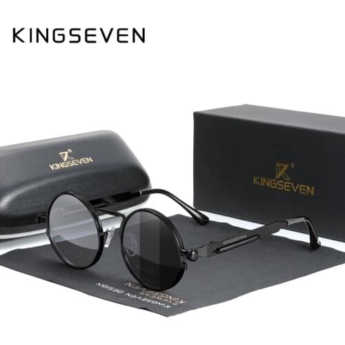KINGSEVEN High Quality Gothic Steampunk Sunglasses Polarized Men Women Brand Designer Vintage Round Metal Frame Sun Glasses