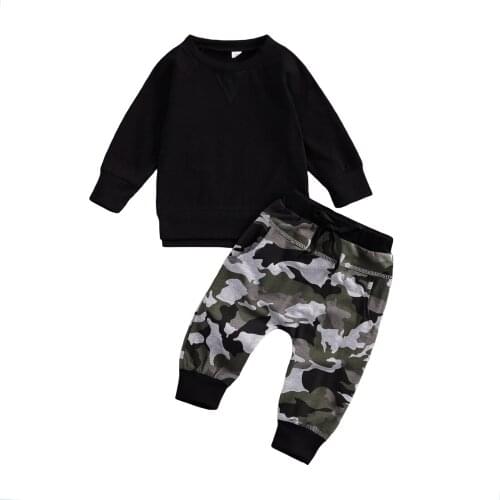 FOCUSNORM 0-24M Newborn Baby Boys Camouflage Clothes Sets Long Sleeve Print Pullover Sweatshirt Tops Pants 2pcs