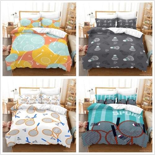 3D Cartoon Printed Shuttlecock Badminton Bedding Set Soft Comforter Cover Pillowcase Set Duvet Cover Set Bedclothes Home Textile