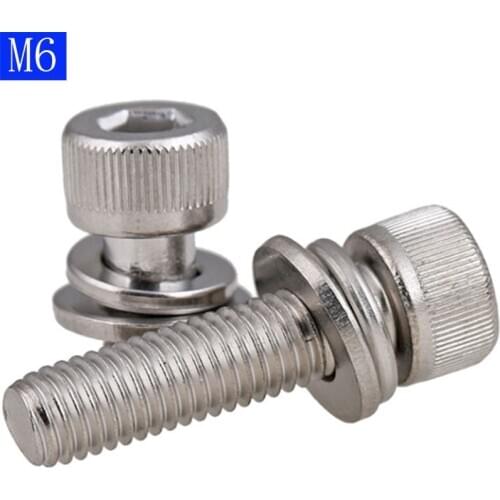 M6 x 1.0 ( 6mm ) 304 Stainless Steel STAINLESS SEM SOCKET HEAD CAP SCREW + FLAT/SPRING WASHER x