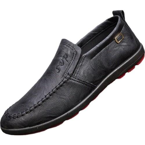 2021 Summer Autumn New Fashion Mens Leather Casual Shoes Breathable Slip-on Rubber Shallow Flat Loafers Waterproof for Daily