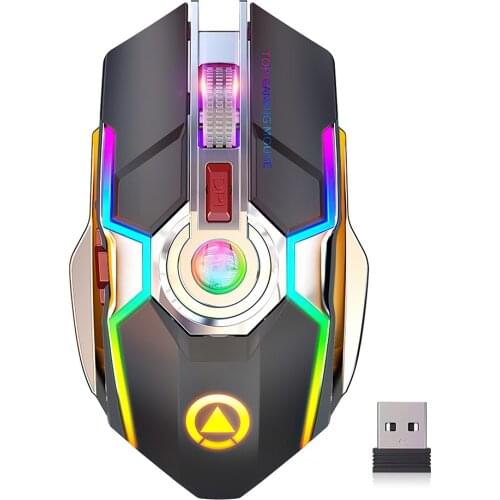 Wireless Mouse 2.4GHz Gaming Mouse RGB USB Rechargable Mute Mouse 1600 DPI with Charing Cable for PC Laptop Game Office Antislip