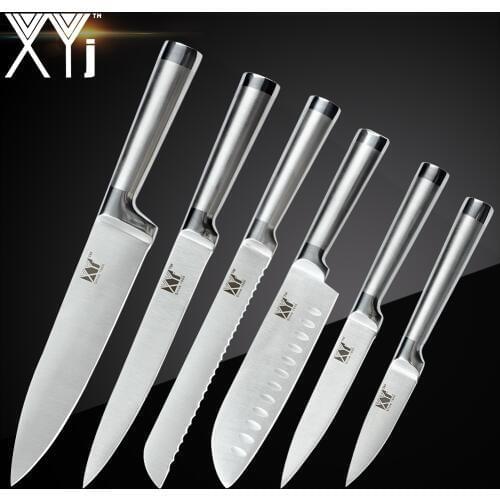 XYj Kitchen Knives Set Accessories 7cr17 Stainless Steel Knives Fruit Utility Santoku Chef Slicing Bread Cooking Knives Set Tool