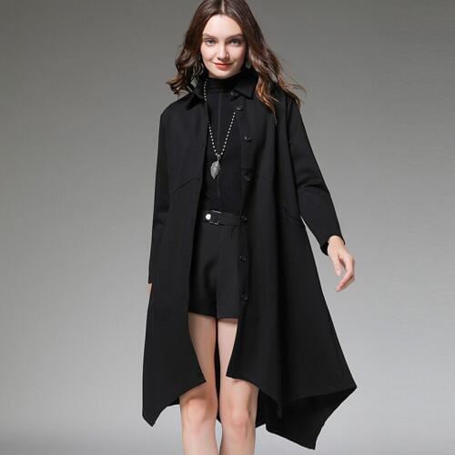 Euramerican 2019 New winter plus size tops womens irregularity long coats loose turn-down collar show thin Stripe coat oversize