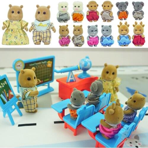 New Forest Animal 1/12 Red Squirrel Family Classroom Set Dollhouse Accessorie Teacher&Student Deer Baby Toys For Girls Gift