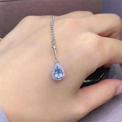 Topaz Pendant 5*7MM Natural Water Drop Blue Gemstones Necklace for Women Anniversary Gift Real 925 Sterling Silver Fine Jewelry