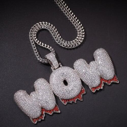 Custom Name Green Red Drip Color Bubble Letters Pendants Necklaces Mens Zircon Hip Hop Jewelry With 24inch Chain For Gift