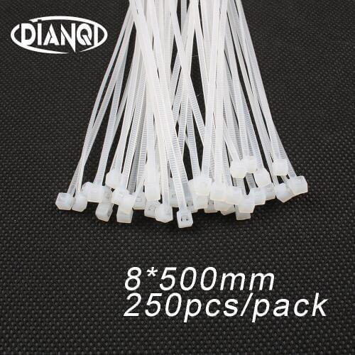 250pcs 8mm*500mm 5.1mm Self locking Nylon Cable Ties White color Plastic Zip Tie wire binding wrap straps UL Certified