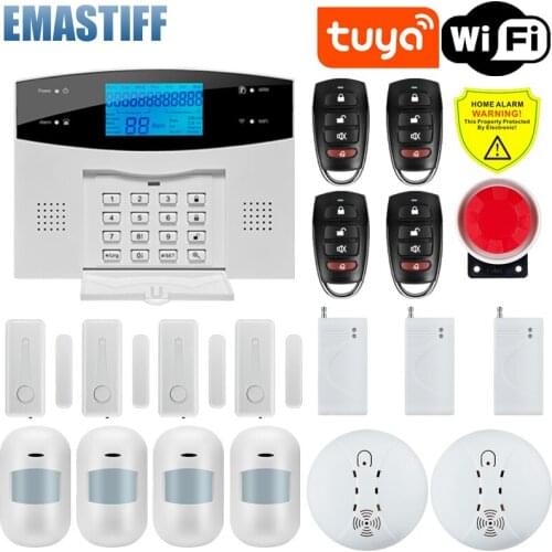 EMastiff Tuya Wifi Gsm Home Burglar Security Alarm System 433MHz Apps Control LCD Touch Keyboard Wire Wireless Alarm Kit