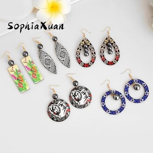 SophiaXuan Acrylic Earrings Circle Drop Dangle Earring for Women Girl Party Jewelry 2021 Unique Design Hawaiian Ethnic Resin