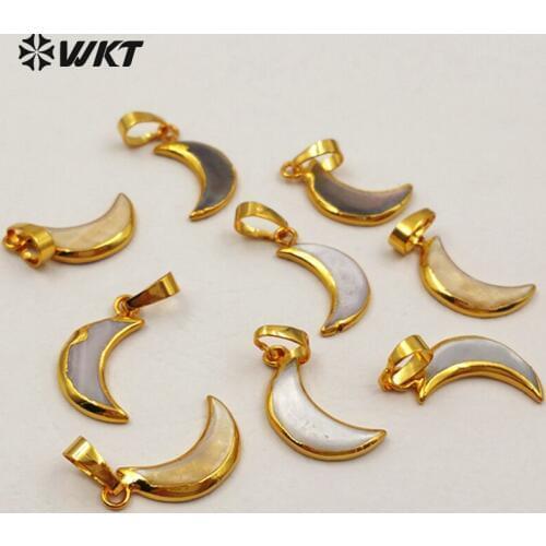 WT-P1253 Natural Shell Moon Shape Pendant In Gold Trim Pendant Cutey Tiny Shell Pendant For Women Jewelry Making Findings