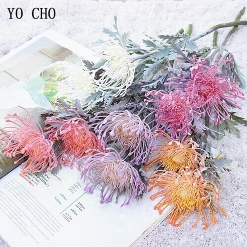 YO CHO Crab claw 2 heads flocking pin cushion flower artificial flower home decoration display fake flower wedding photography