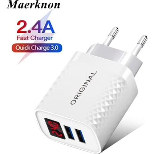 USB Charger 18W Fast Charging 18W Quick Charge 3.0 LED Display EU US Wall Adapter For iphone 11 Samsung A50 Xiaomi fast charger