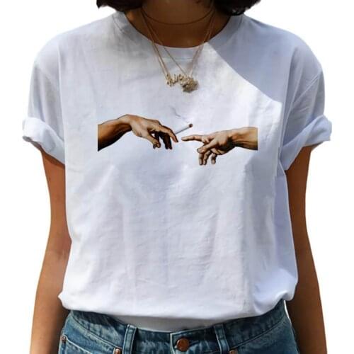 New Michelangelo The Creation Harajuku T Shirt Women Funny Cartoon Ullzang T-shirt Grunge Fashion Tshirt Graphic Top Tees Female