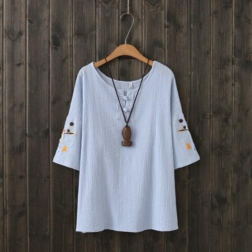 Plus Size XL-4XL Womens Short Sleeve Summer Tshirts Large Size Floral Embroidery Tops Casual Vintage Shirts