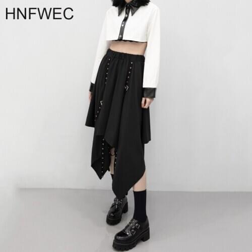 High Elastic Waist Black Loose Irregular Hem Ribbon Half-body Skirt Women Fashion Tide New Spring Summer 2020T395