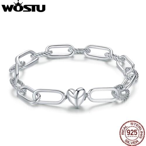 WOSTU 2021 New DIY Love Paper Bracelet 925 Sterling Silver 925 Shining Zircon Femme Silver Bangle for Women Fine Jewelry BKB202