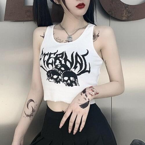 Gothic Tops Punk Club Navel Short Vest ETERNRL Printed Mall Goth Camisoles Sexy Streetwear Womens Fashion Alternative Clothing