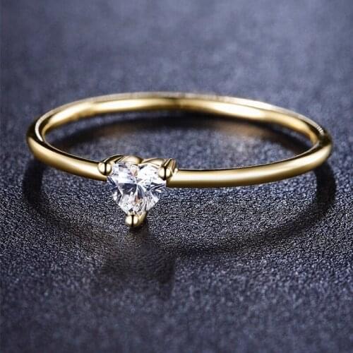 Womens Fine Gold Ring Exquisite Lovely Heart-shaped Zircon Wedding Engagement Ring Romantic Promise Girl Jewelry Cocktail Ring