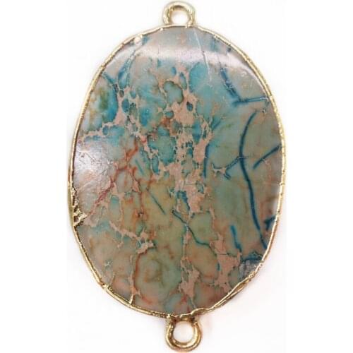 1Pcs 48x28x5mm Brown And Blue Sea Sediment Jasper & Pyrite Oval Gilt Edge Bracelet Connector Bead DIY Jewelry Accessories S880