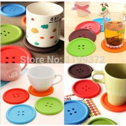 DHL Free shipping 1000pcs round silicone coasters cute button coasters Cup mat Home Drink Placemat Tableware Coaster