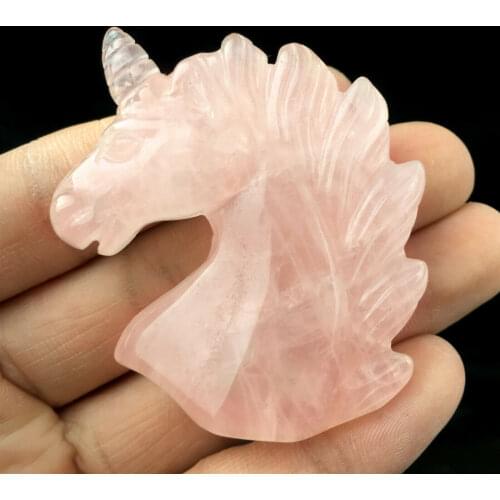 2" Carved pink rose quartz Unicorn Skull Natural Quartz Crystal Skull Healing 1pcs