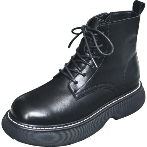 2021 autumn and winter New Martin shoes, Korean version of the mens boots with leather, thick sole with lock, 9508