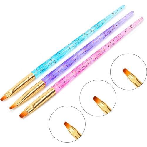 3Pcs/Set UV Gel Nail Brush Sequins Handle Acrylic Carved Drawing Paintin Pen Nail Art Brushes For Nails Gradient Manicure Tools