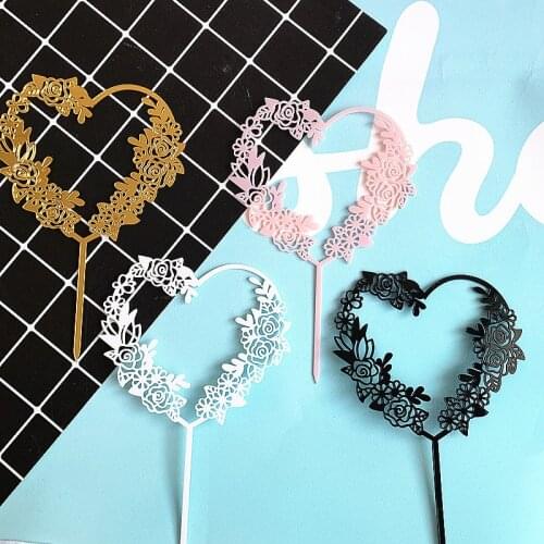 4 Kinds Heart Rose Flowers Acrylic Cake Topper Decoration Card Insert Cake Party Birthday Cake Decoration Baby Shower