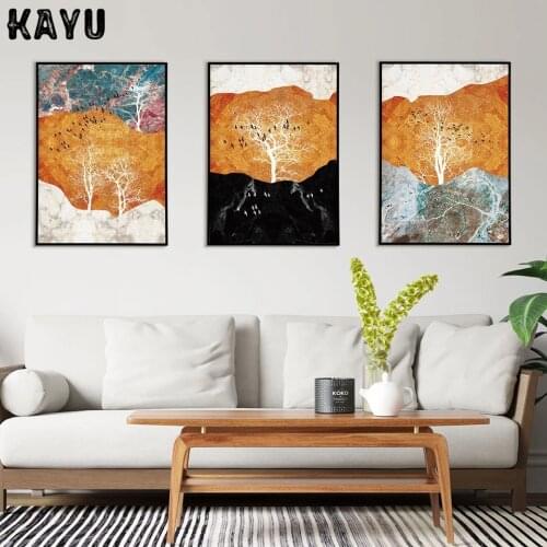 Abstract Tree Poster Golden Mountain Canvas Painting Wall Art Pictures For Living Room Modern Home Decorative Print On The Wall