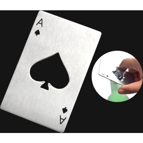 Free shipping Stainless Steel Bottle Opener,Bar Cooking Poker Playing Card of Spades Tools,Mini Wallet Credit Card Openers