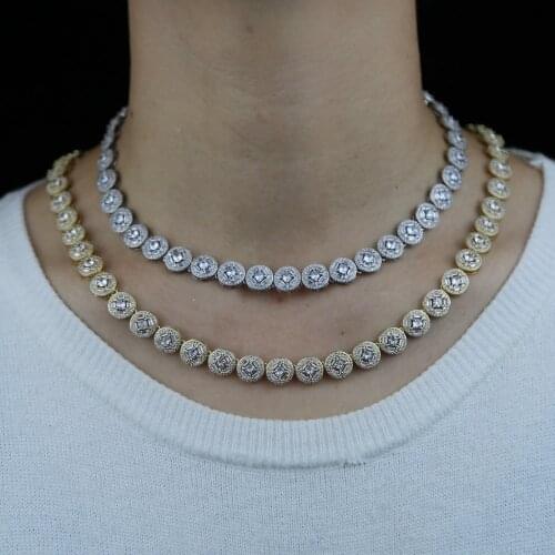 High Quality Iced Out Bling 5A Cubic Zirconia HipHop Women Men Jewelry Geometric Round CZ Cluster Link Chain Choker Necklace