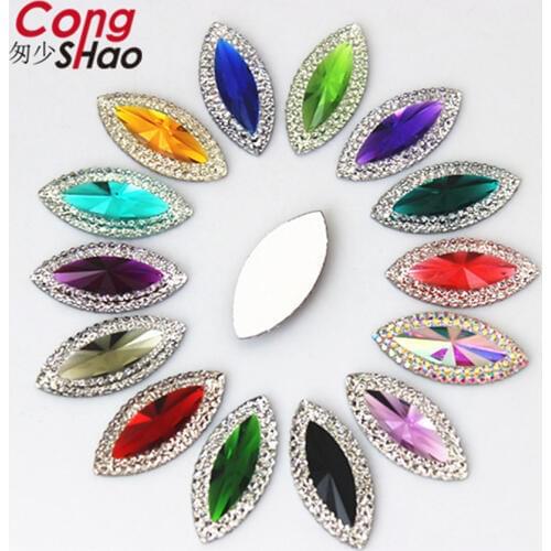 Cong Shao 100PCS 11*24mm Flatback stones and crystals Resin Marquise Shape Rhinestone trim DIY Wedding Dress Button Crafts YB471