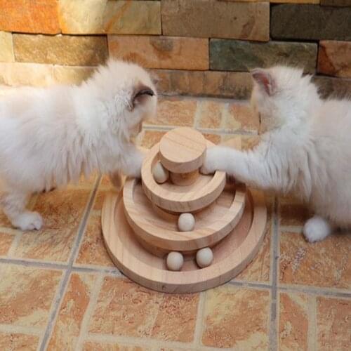 Wooden 2/3 Levels Pet Cat Toy Tower Tracks Disc Cat Intelligence Amusement Triple Play Disc Cat Toy Ball Training Toys Cat Tower