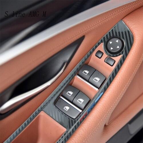 For BMW 5 Series F10 F18 Carbon Fiber Auto Window Switch Control Panel For M Performance Interior Cover Sticker Trim Car Styling