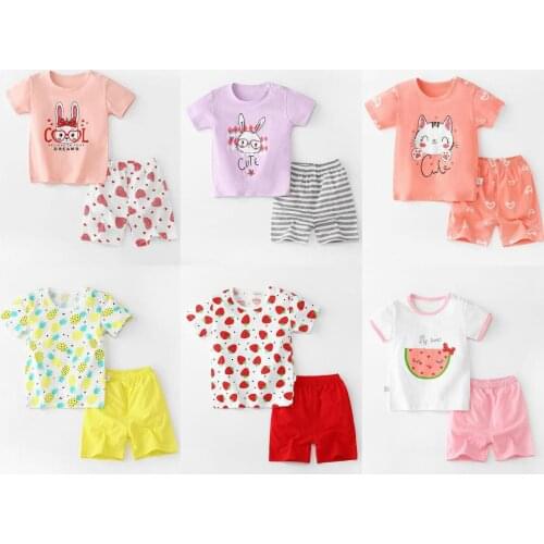 Baby Girl Clothes Summer Kids Short Sleeve T-shirt+pants 2 Pieces Suit Childrens Cute Clothing Sets Boys Cartoon Tee Outfit