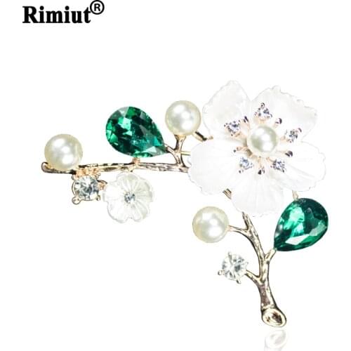 Rimiut Elegant Shells Flower Pearl Brooch Pins Women Casual Party Decoration Flower Pin Clothing Accessories Brooches