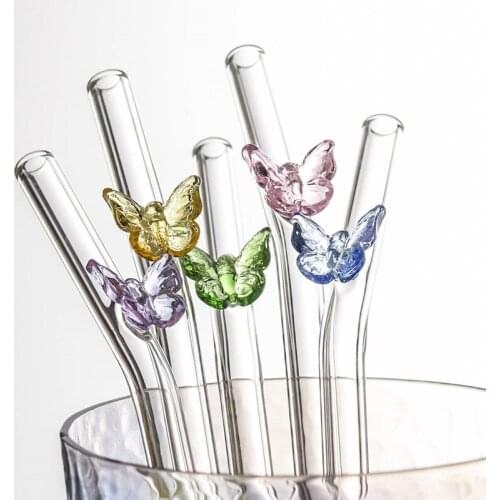 Exquisite Glass Cup Straw With Free Brush Reusable Environmental Transparent Heat Resistant Milkshakes Juice Straw