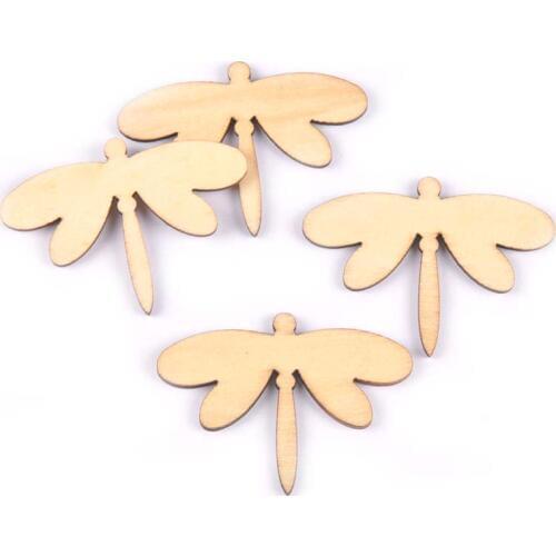 30Pcs 50x35mm Natural Wooden DIY Crafts Scrapbooking Arts Dragonfly Pattern Unfinished Wood Decoration Home Handicrafts M1837