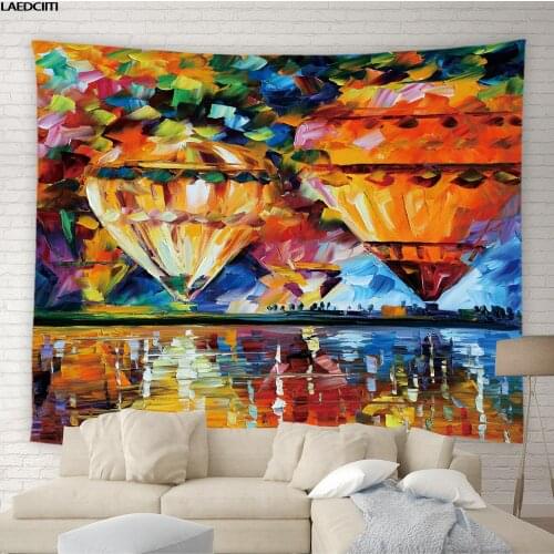 Oil Painting Scenery Tapestry Color Hippie Ocean Tree House Design Background Wall Hanging Cloth Living Room Bedroom Home Decor
