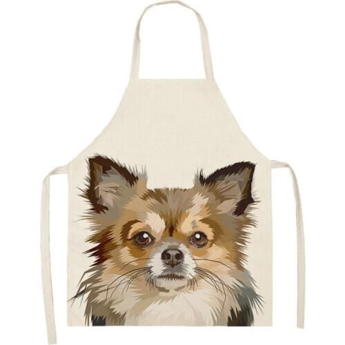 Cartoon Dog Pattern Kitchen Aprons for Cooking Sleeveless Cotton Linen Aprons Adult Bibs Home Cleaning Accessories WQ101