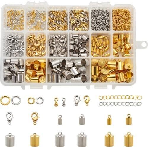 1 Box Brass Cord Ends Brass Jump Rings Environmental Brass Lobster Claw Clasps and Alloy End Piece Mixed Color 16.5x10.8x3cm