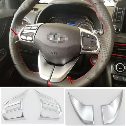 For Hyundai Kona Encino 2019 2018 ABS Matte Car Steering wheel Button frame Cover trim sticker car styling Accessories 2pcs