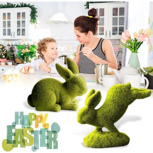 Cute Easter Rabbit Garden Decoration Green Resin Flocking Bunny Desktop Window Ornaments Photograph Props Easter Gift