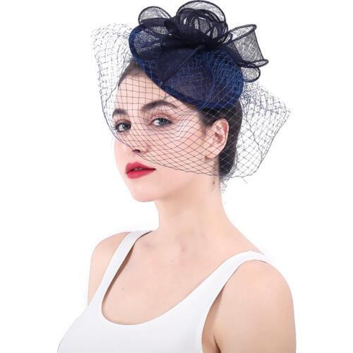 Fashion Simple Blue Bride Face Veil Flax Mesh Big Bow-knot Wedding Hair Accessories Handmade Vintage Veil Wedding Headpiece