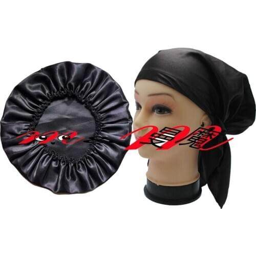 Fashion 100% Polyester Satin Sleep Caps 2pcs Nigth cap one Set Satin Cap 1pc+Bonnet Cap 1pc Keep Hair design