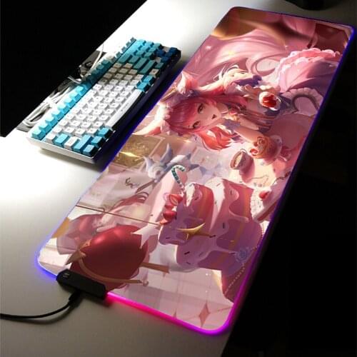 Multi-size Sexy Cute Girl RGB LED Light Gaming Accessories Anime Pink MousePad XXL Large Keyboard Non-Slip Game Desk Mat for LOL